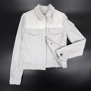 ALEXANDER WANG Leather Button Down Trucker Jacket Minimal Western Taupe Denim XS